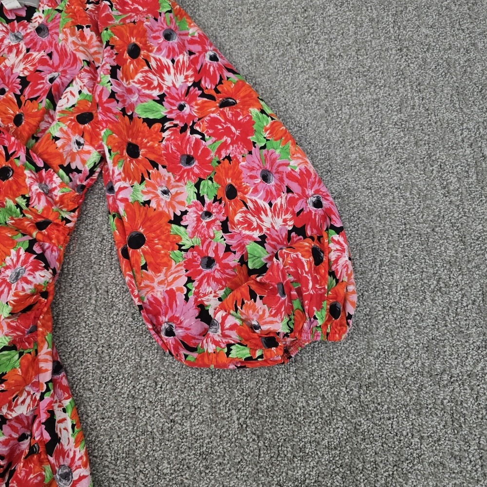 ASOS Design Red Mini Dress 6 Puff Sleeve Open Back Ruffle Hem Party - Picture 3 of 10
